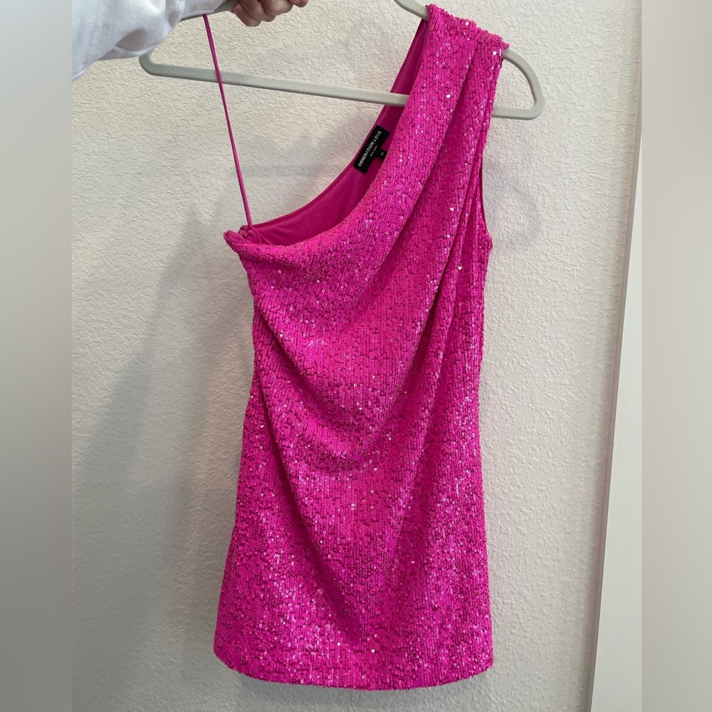 Pink sequin one trap generation love mini dress